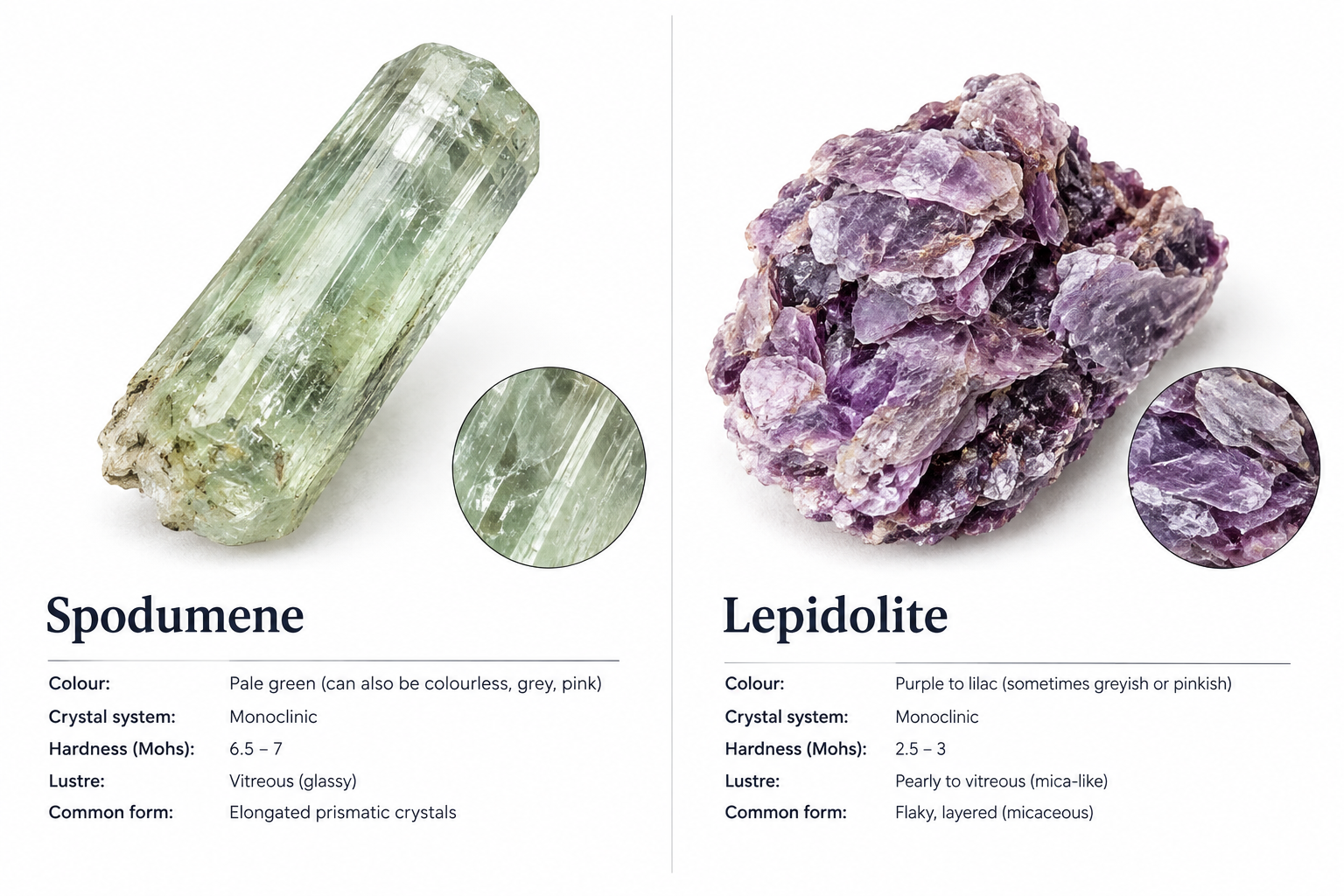 spodumene vs lepidolite lithium bearing minerals comparison